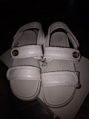 a new day White Braided-Strap Girls' Sandals with Gold Accent